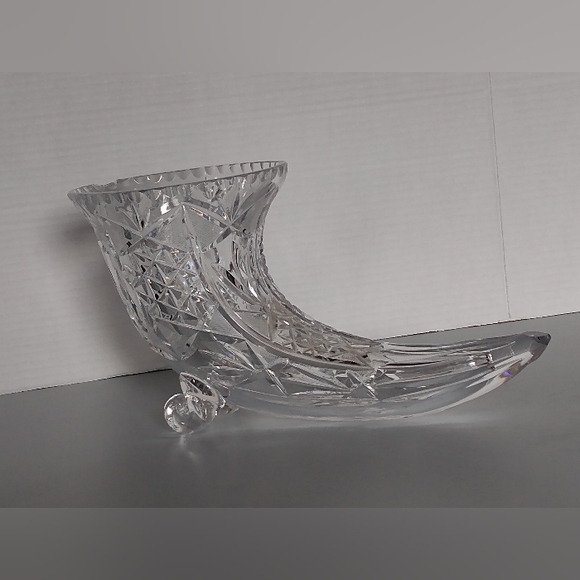 Vintage Large Crystal Horn of Plenty Vase 6 Inches tall SEE DESCRIPTION - Picture 1 of 6